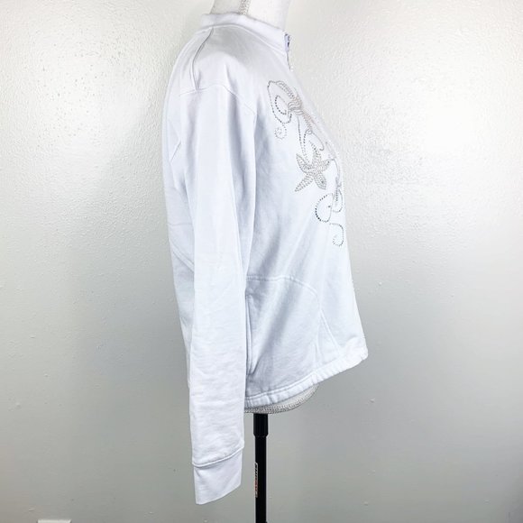 Tia Sweater Women Medium White Zip Up Sparkly Embellished Starfish Vintage - Picture 3 of 13